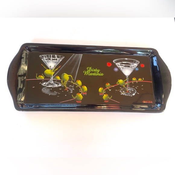 RARE* Santa Barbara Ceramics Michael Godard Serving Tray Dirty Martini Olive Art - Picture 1 of 3
